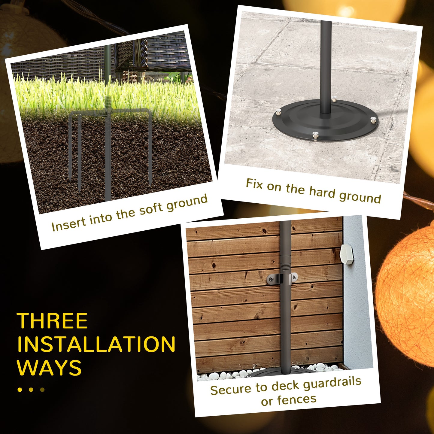 4 Pack of 10' String Light Poles, Steel Hanging Lighting Stand for Patio, Backyard, Deck, Wedding, Party, Black