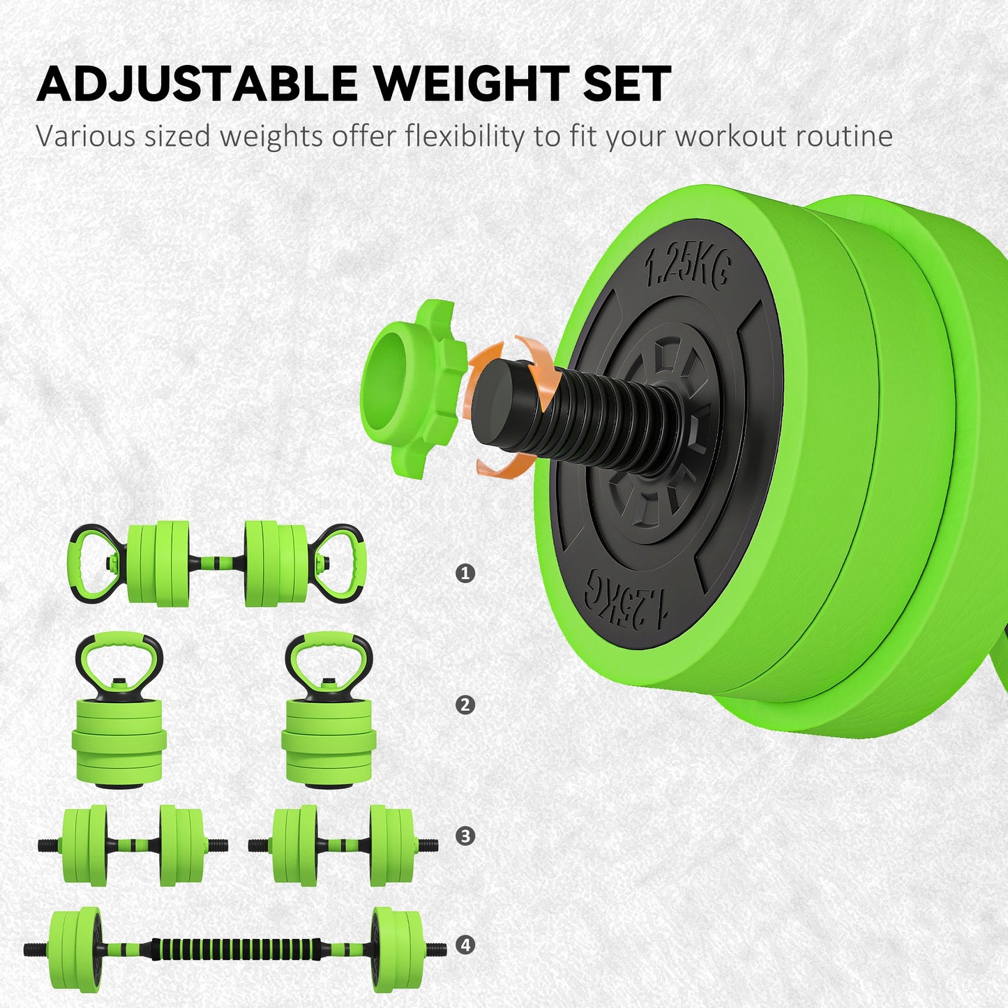 Soozier 44lbs 4-in-1 Adjustable Weight Dumbbell Set, Barbell, Kettlebell, Push Up Stand, Green