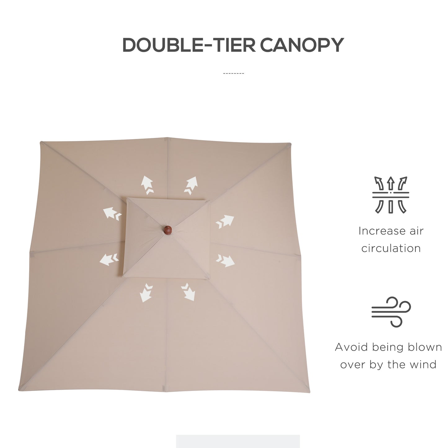 10x10ft Wood Square Patio Umbrella Garden Market Parasol Sunshade Canopy with 2 Pulley Pagoda Style, Khaki