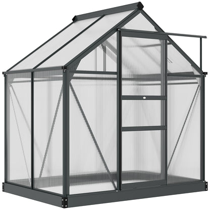 Greenhouse Garden, Green House, Outdoor Greenhouse Kit, PC Board with Sliding Door, 6.2' x 4.3' x 6.6', Grey
