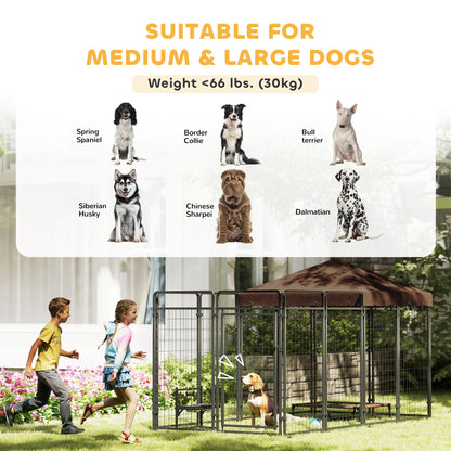 Dog Kennel Outdoor with Waterproof Canopy, Dog Run with Galvanized Chain Link for Large and Medium Dogs, Black