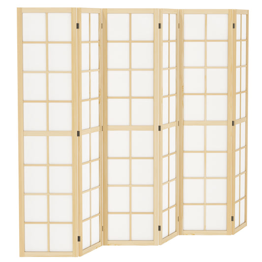 6 Panel Room Divider, 5.6 ft Folding Wall Divider Room Partition for Home Office, Bedroom, Living Room, Natural Wood