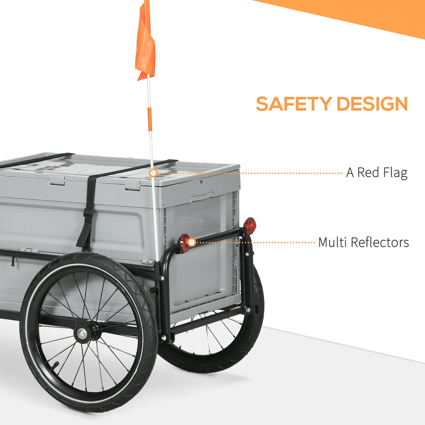 Aosom Steel Trailer for Bike, Bicycle Cargo Trailer with Foldable Storage Box and Safe Reflectors, Max Load 88LBS, Grey