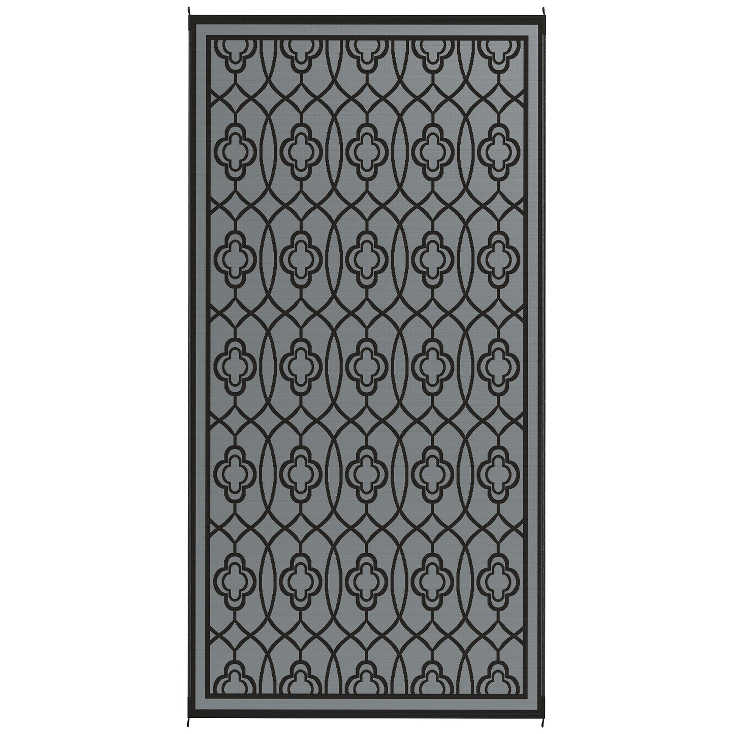 9' x 18' Outdoor RV Rug, Reversible Patio Floor Mat with Carry Bag, Lantern, Black and Grey