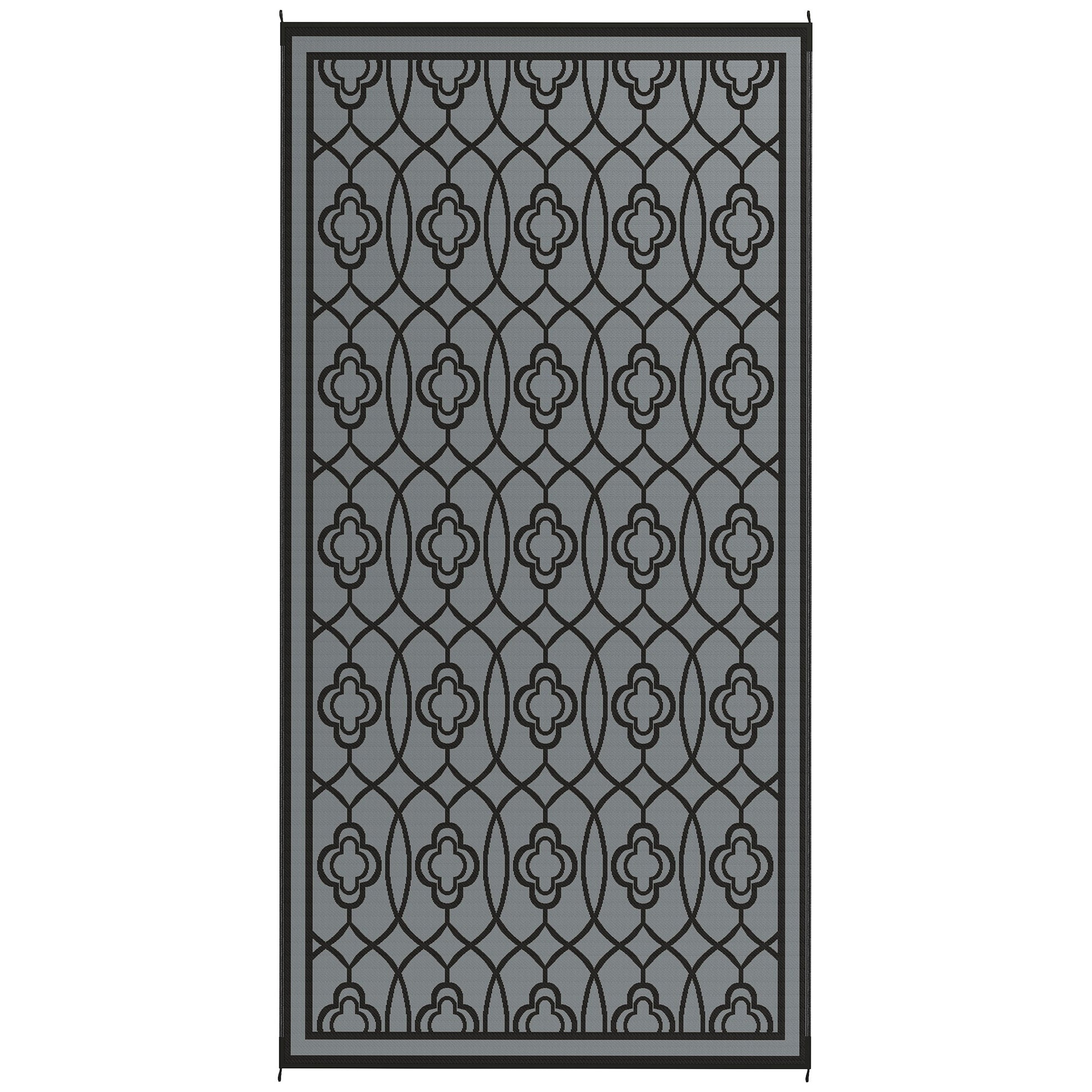 9' x 18' Outdoor RV Rug, Reversible Patio Floor Mat with Carry Bag, Lantern, Black and Grey