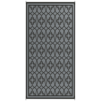 9' x 18' Outdoor RV Rug, Reversible Patio Floor Mat with Carry Bag, Lantern, Black and Grey