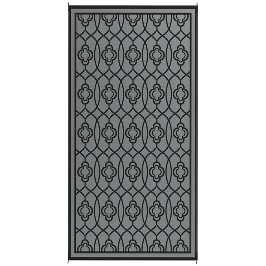 9' x 18' Outdoor RV Rug, Reversible Patio Floor Mat with Carry Bag, Lantern, Black and Grey