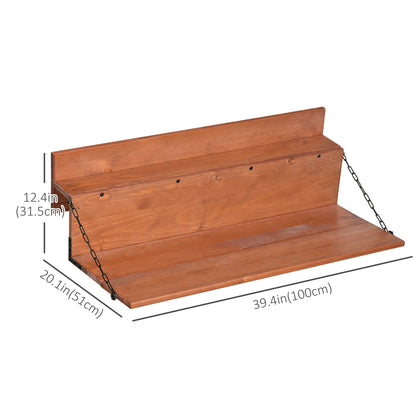 Railing Hanging Table, Folding Balcony Table, Spruce Foldable Desk with Width 39.4 inch for Patio and Garden, Orange