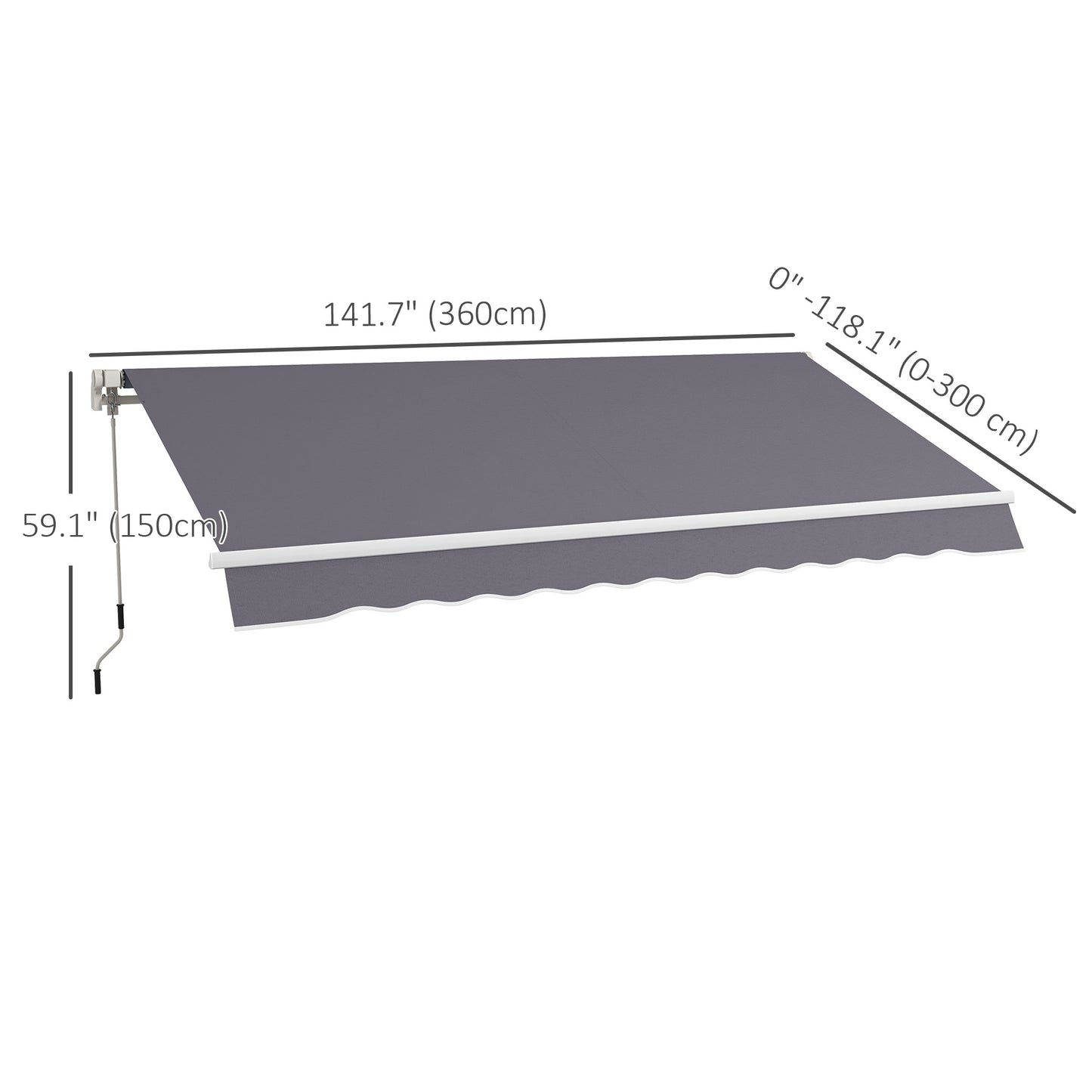 12' x 10' Manual Retractable Awning Outdoor Sunshade Shelter with Adjustable & Versatile Design, Dark Grey