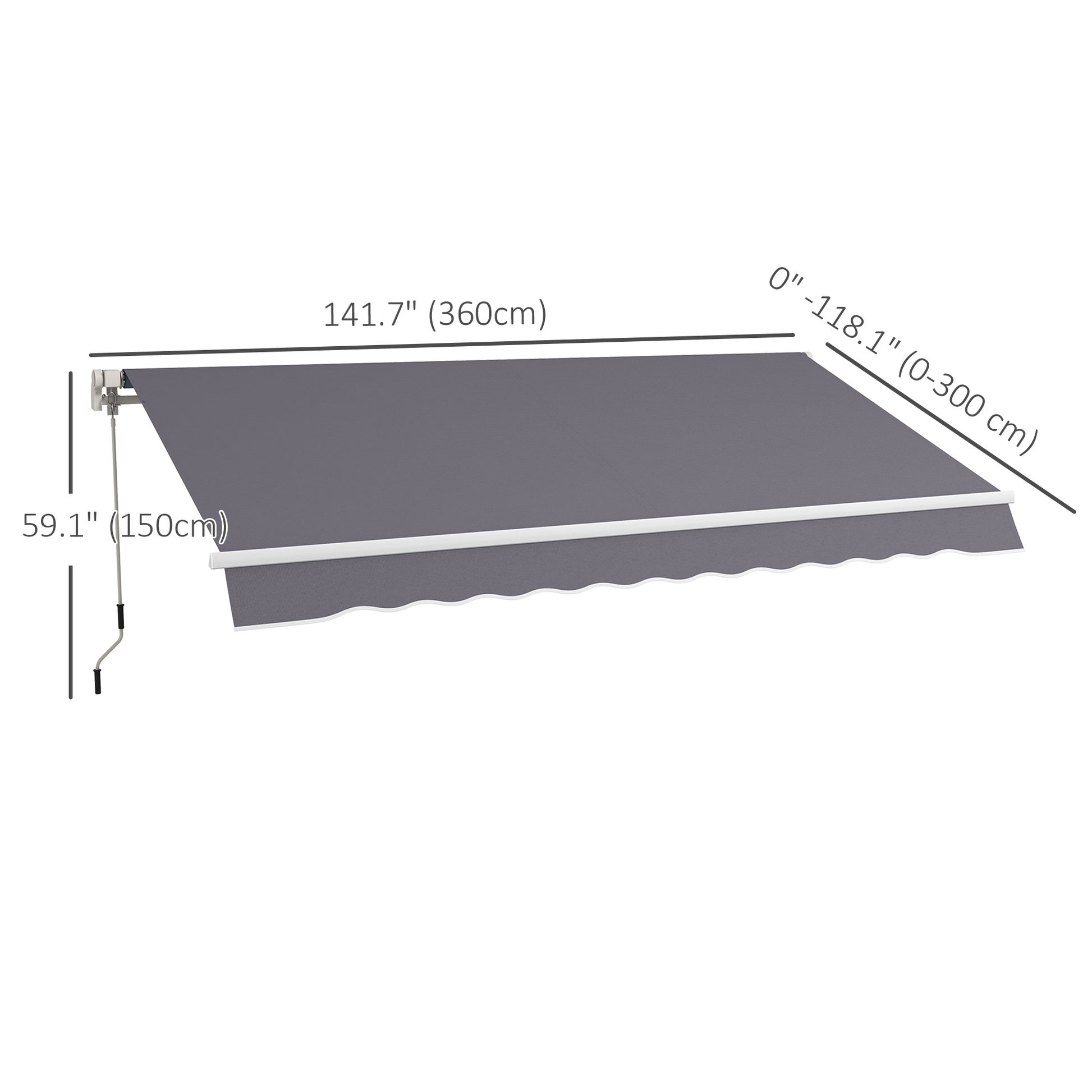 12' x 10' Manual Retractable Awning Outdoor Sunshade Shelter with Adjustable & Versatile Design, Dark Grey