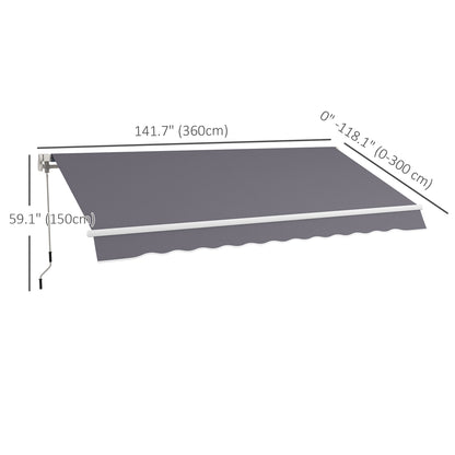12' x 10' Manual Retractable Awning Outdoor Sunshade Shelter with Adjustable & Versatile Design, Dark Grey