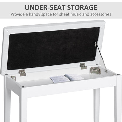 30" Piano Bench with Padded Cushion and Storage, Faux Leather Keyboard Bench with Solid Wood Legs, White