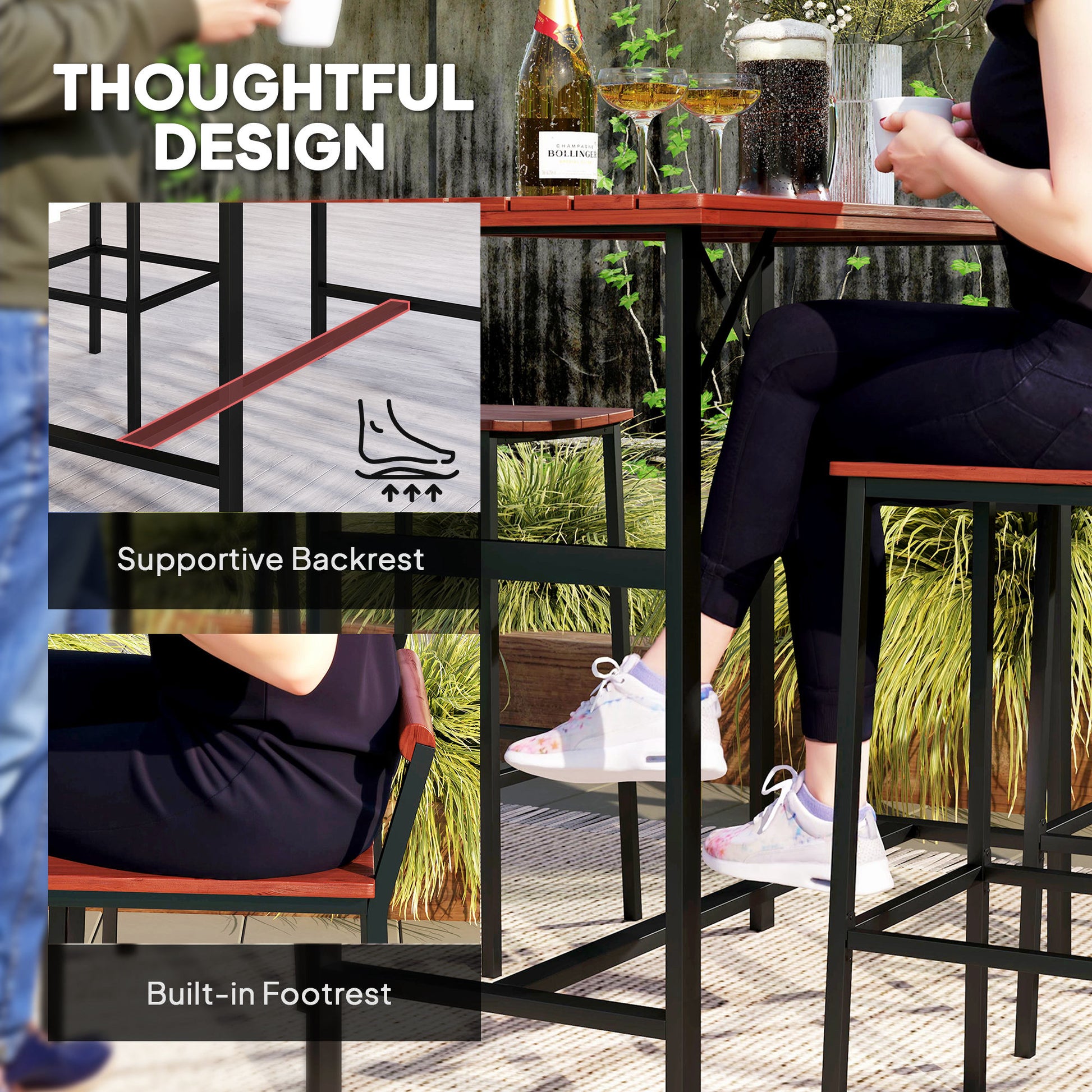 5 Piece Patio Bar Set with 47" Bar Height Table and 4 Bar Stools, for Backyard, Balcony, Porch, Pool, Lawn, Brown
