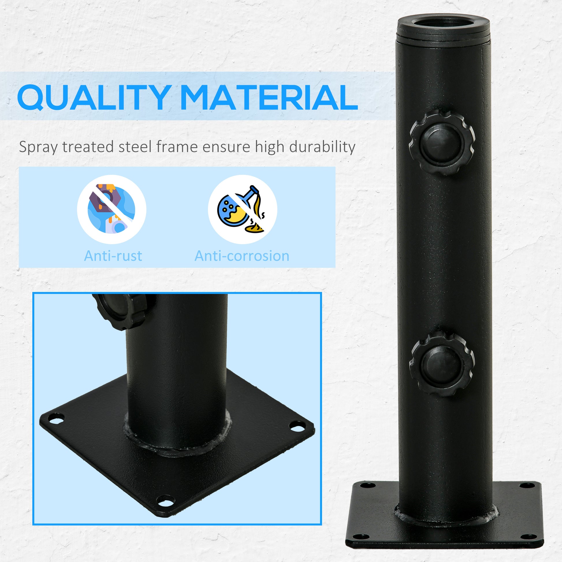 Deck Mount Umbrella Holder, Outdoor Umbrella Base Stand for Deck, Dock, Patios Garden, Pontoon, Black