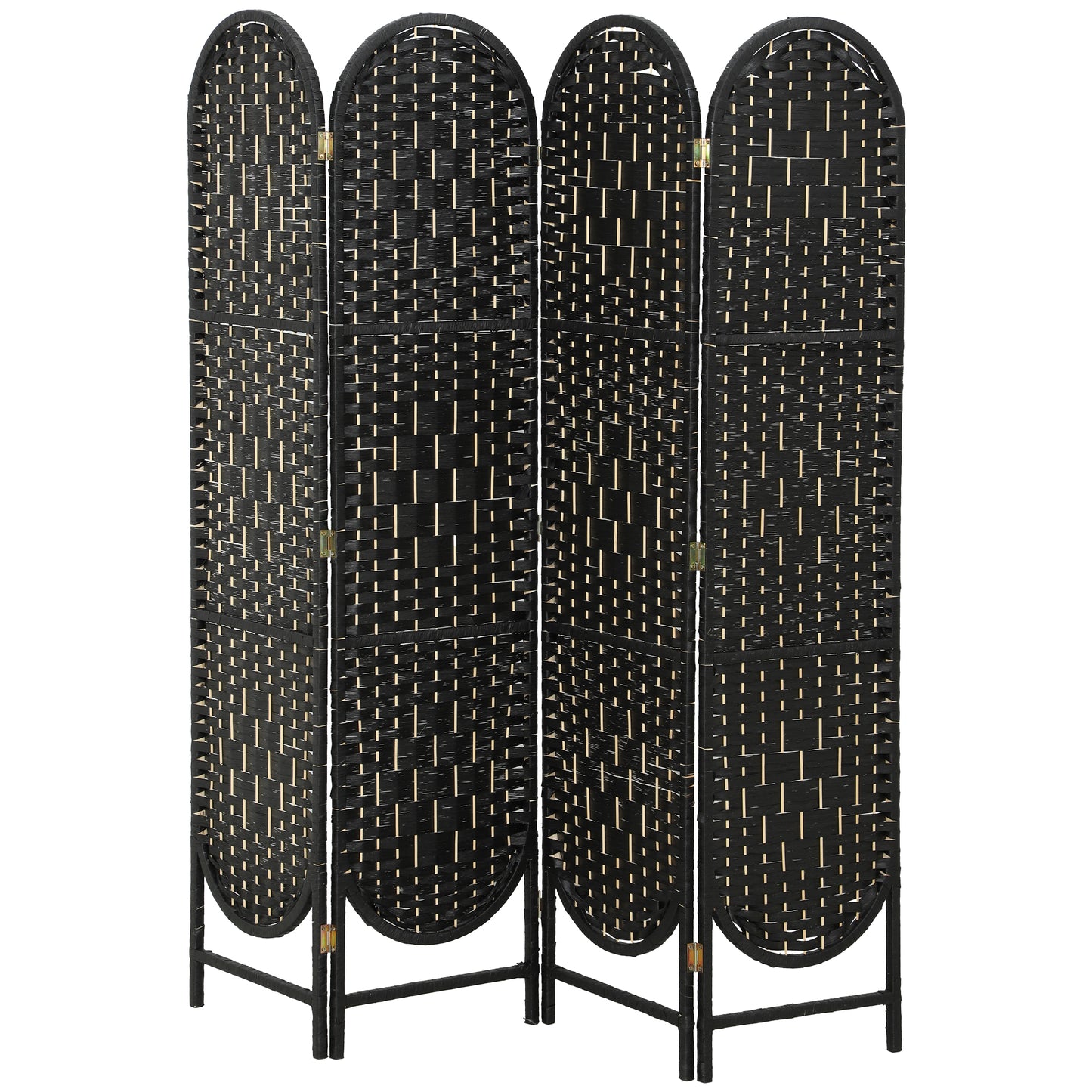 Bohemian Privacy Screen, Folding Room Divider with 4 Panels and Arched Top for Bedroom Living Room Office, Black