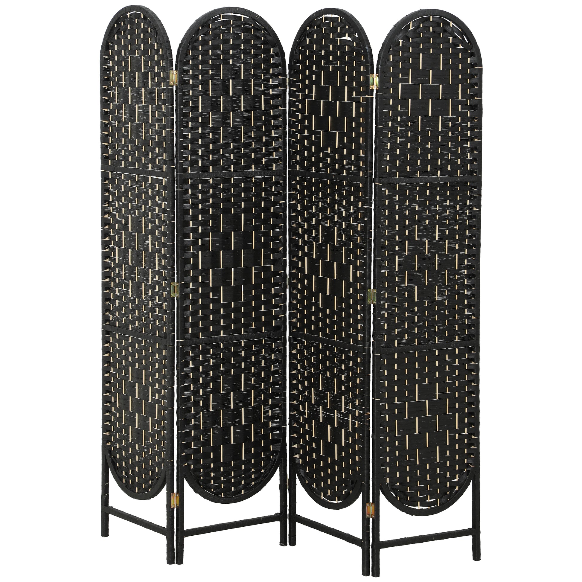 Bohemian Privacy Screen, Folding Room Divider with 4 Panels and Arched Top for Bedroom Living Room Office, Black