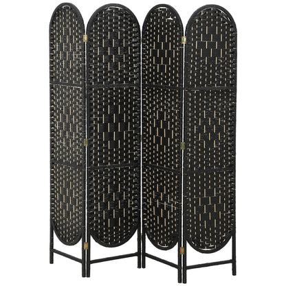 Bohemian Privacy Screen, Folding Room Divider with 4 Panels and Arched Top for Bedroom Living Room Office, Black