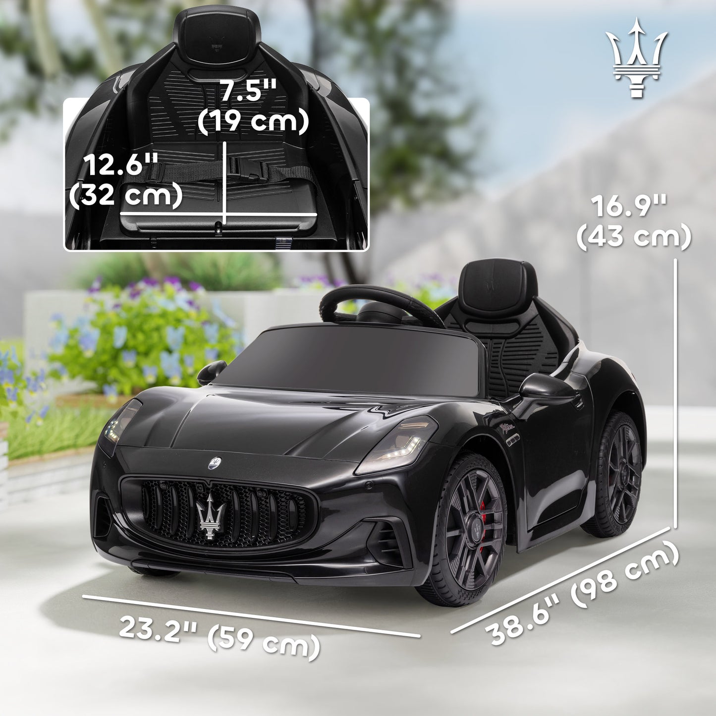 Qaba 12V Maserati Gran Turismo Licensed Kids Electric Car w/ Remote Control, Soft Start, LED Lights, Music, Horn, MP3, Black