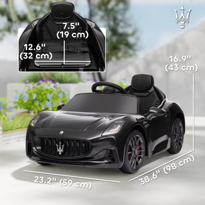 Qaba 12V Maserati Gran Turismo Licensed Kids Electric Car w/ Remote Control, Soft Start, LED Lights, Music, Horn, MP3, Black