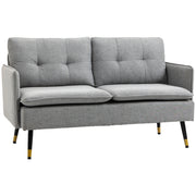 55" Loveseat Sofa, Linen Love Seat w/ S spring, Steel Legs and Button Tufting, Small Couch for Living Room, Grey