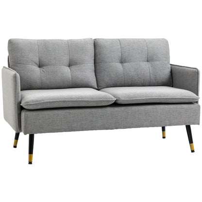 55" Loveseat Sofa, Linen Love Seat w/ S spring, Steel Legs and Button Tufting, Small Couch for Living Room, Grey