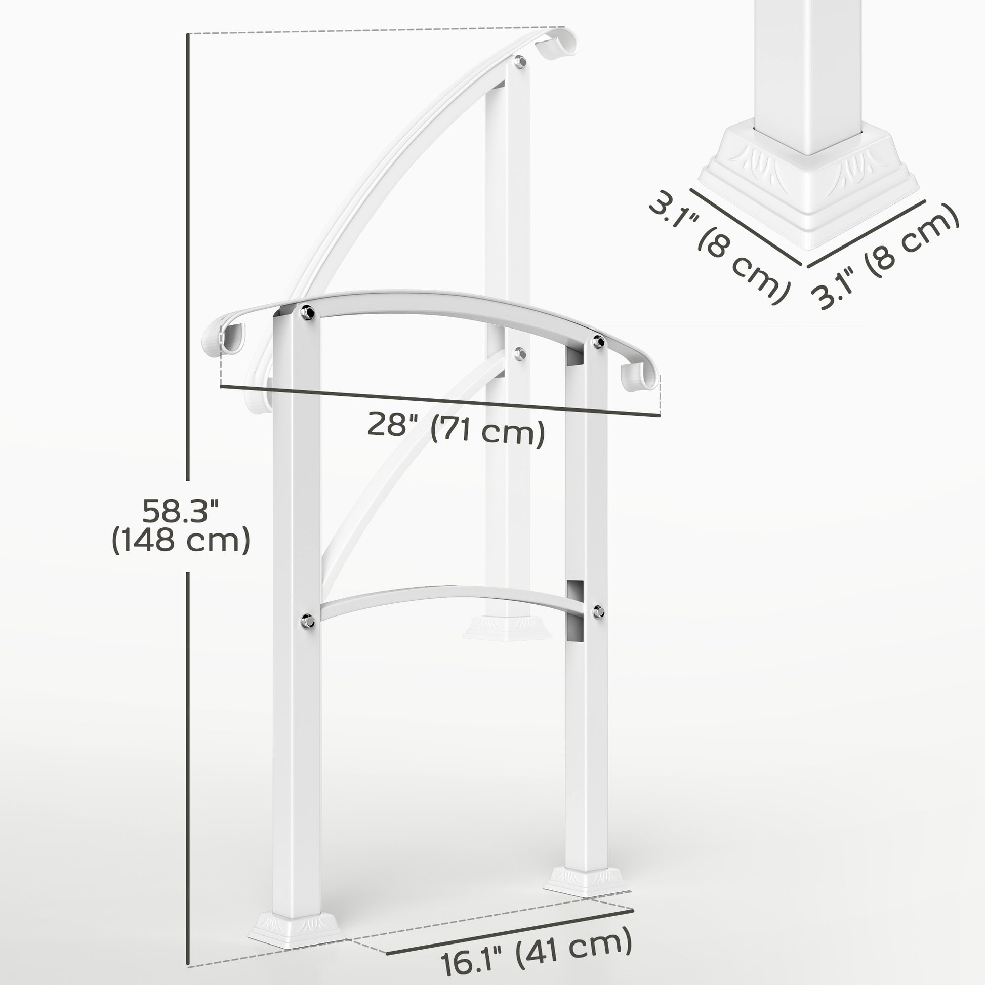 1-3 Step Handrails for Outdoor Steps, Porch Deck Railing, Metal Outdoor Stair Railing with Installation Kit, White
