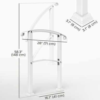 1-3 Step Handrails for Outdoor Steps, Porch Deck Railing, Metal Outdoor Stair Railing with Installation Kit, White