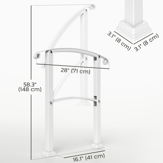 1-3 Step Handrails for Outdoor Steps, Porch Deck Railing, Metal Outdoor Stair Railing with Installation Kit, White