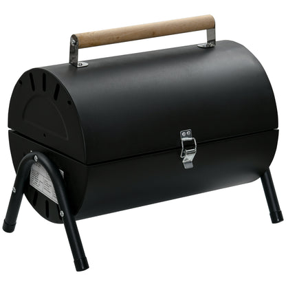 Outdoor Charcoal BBQ Grill, Tabletop Folding Barbecue Grill with Handle, 17.3" x 9.8" x 14", Black