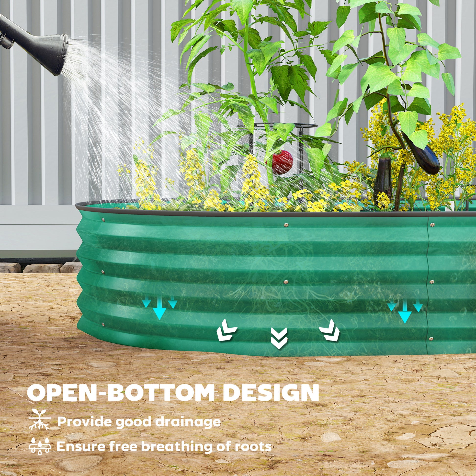 7' x 3' x 1' Large Outdoor Planter Box, Galvanized Raised Garden Bed with Metal Plant Stake, Green
