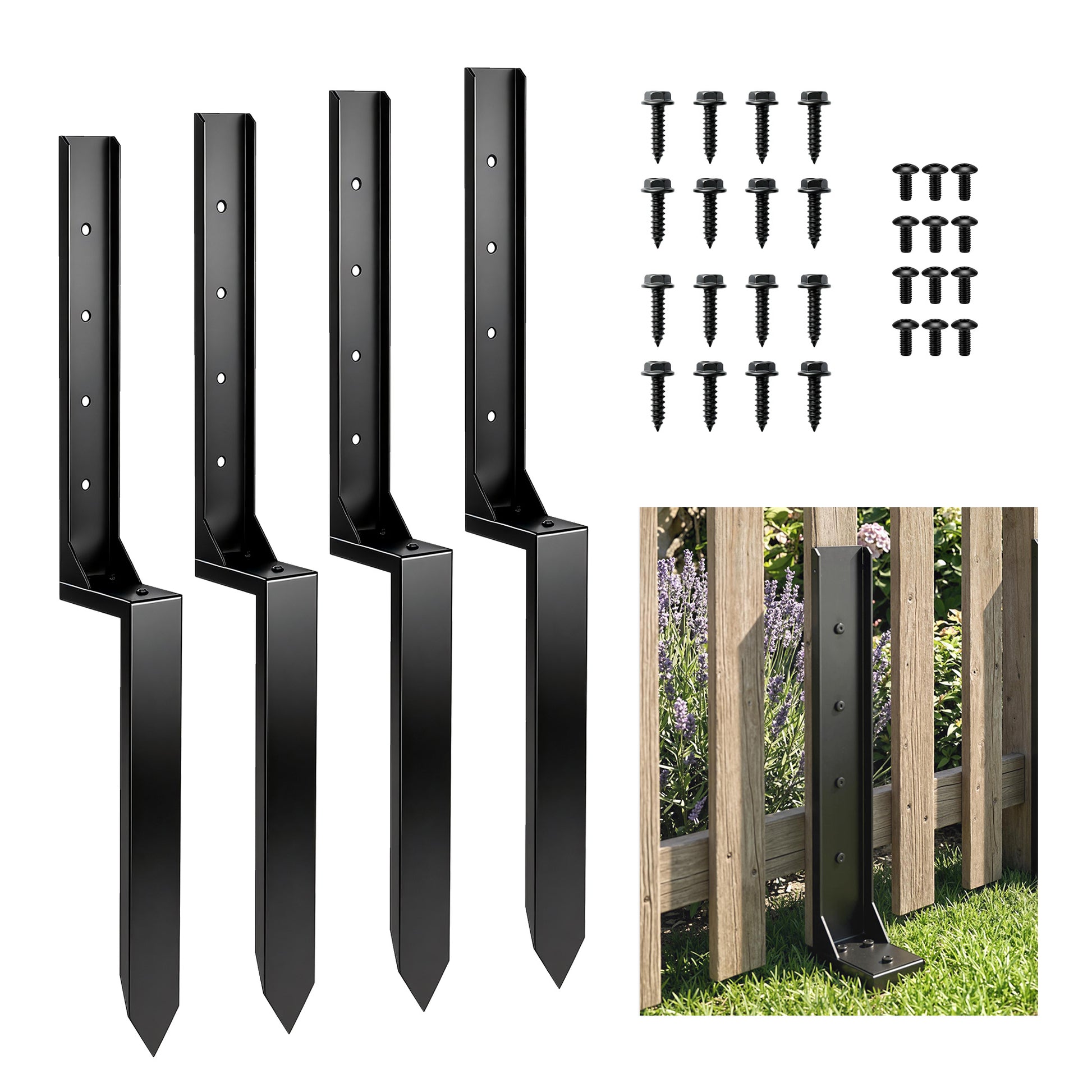 4 Pack Fence Post Repair Kit, 32" Steel Fence Post Support with Drill for Wooden Fences, Broken Gate, Posts