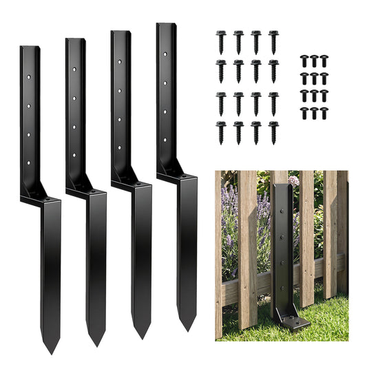 4 Pack Fence Post Repair Kit, 32" Steel Fence Post Support with Drill for Wooden Fences, Broken Gate, Posts
