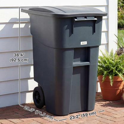 Outdoor Garbage Bin with Lid and Wheels, 53 Gallon Large Trash Can Garbage Can with Handle for Patio, Yard, Dark Grey