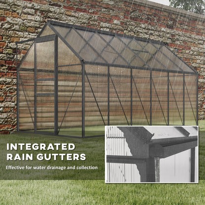 6' x 12' x 6.5' Polycarbonate Greenhouse, Walk-in Green House with Adjustable Roof Vent Galvanized Base Sliding Door Rain Gutter for Outdoor Garden Backyard, Charcoal Grey