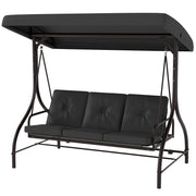 Convertible Patio Swing Bed with Canopy and Cushions, 3 Seater Porch Swing for Outdoor, Backyard, Garden, Dark Grey