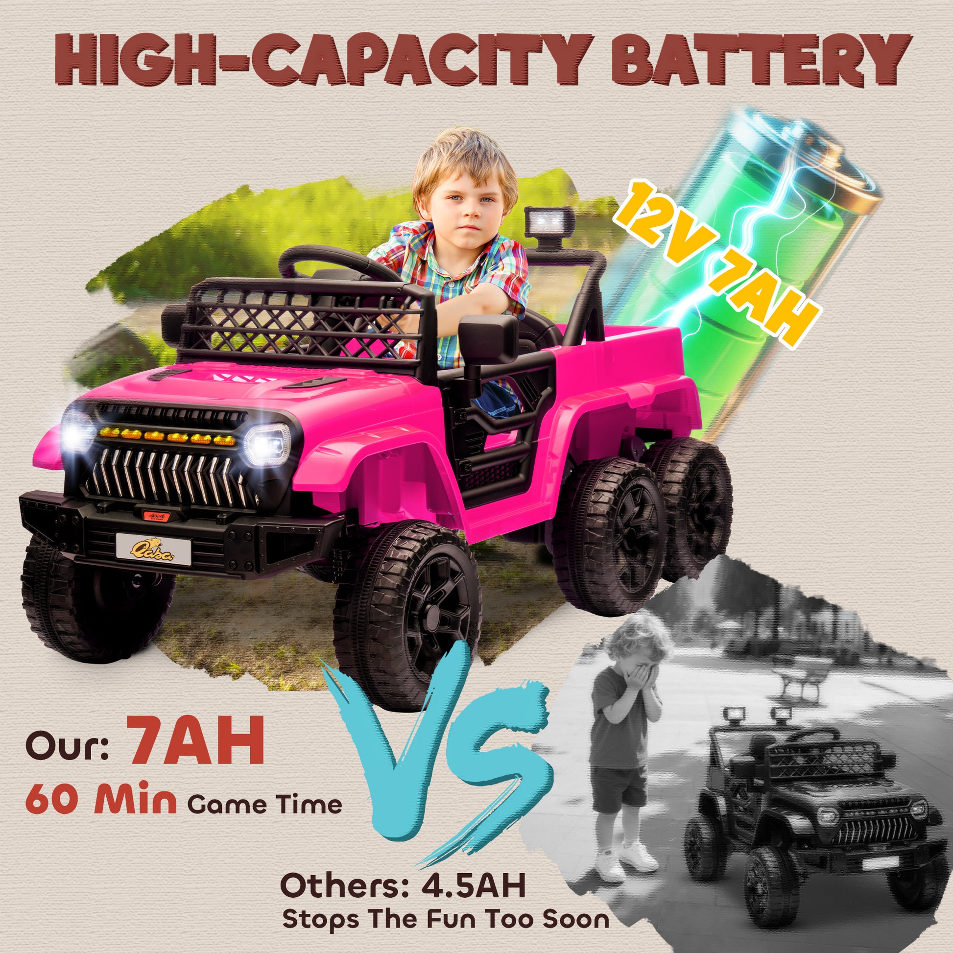 Qaba 12V 4WD/2WD Kids Electric Car w/ Remote Control, Spring Suspension, Back Trailer, Light, Music, Soft Start, Pink