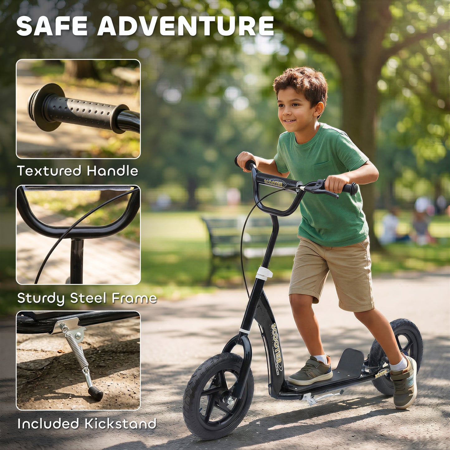 Adjustable Kids Pro Stunt Scooter Children Street Bike Bicycle Ride On with 12” Tire (Black)