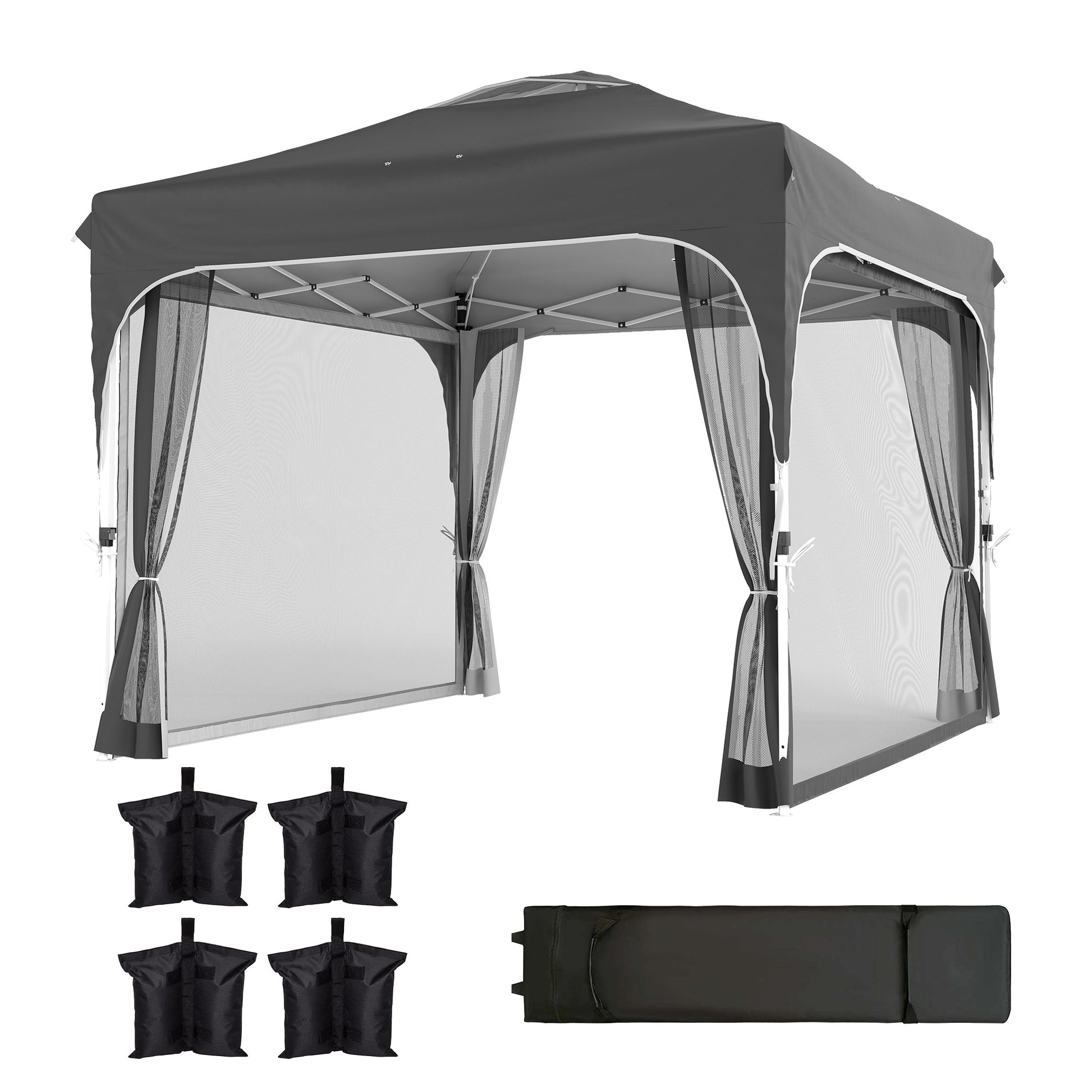 10 x 10 ft Pop Up Canopy Tent with Mosquito Netting, UPF 50+ Central Lock Easy Setup Outdoor Party Tent, Dark Grey