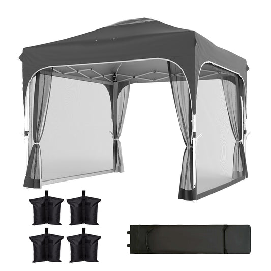 10 x 10 ft Pop Up Canopy Tent with Mosquito Netting, UPF 50+ Central Lock Easy Setup Outdoor Party Tent, Dark Grey