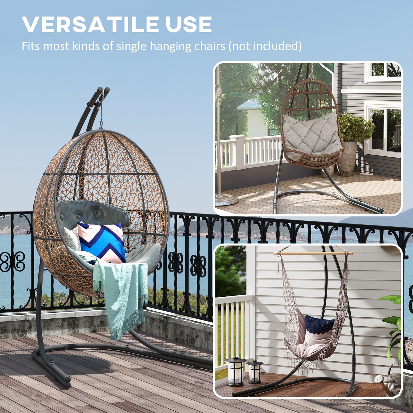 Hammock Chair Stand, Heavy Duty Steel Hanging Chair Stand for Swing Chair, Egg Chair Stand with Extra Large Base, Black