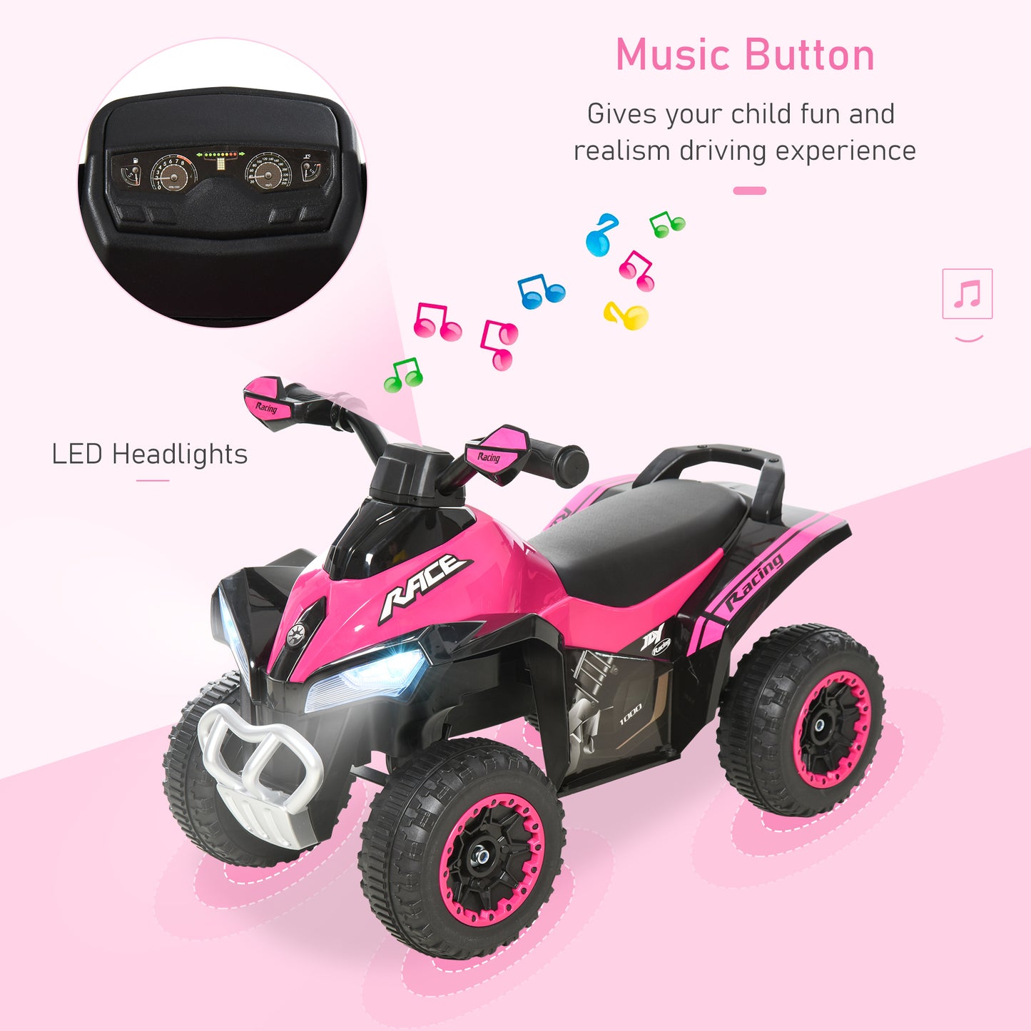 Aosom No Power 4 Wheels Ride on Toy for Kids, Foot To Floor Slider Toddler Ride-on Car with Music, Lightening, for 18-36 Months Pink