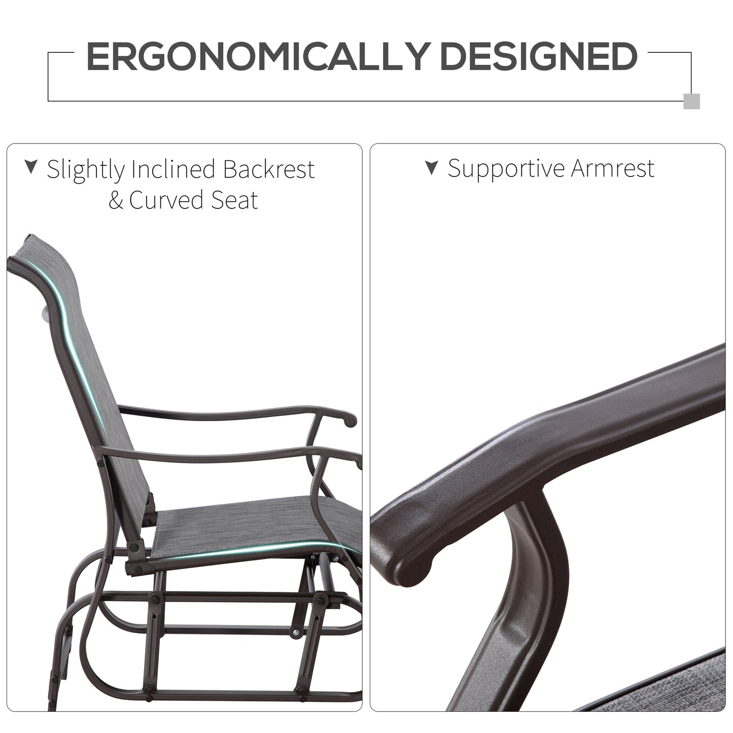 Outdoor Glider Chair, Patio Glider with Steel Frame and Mesh Fabric, Outdoor Patio Chair for Backyard, Garden and Porch, Grey