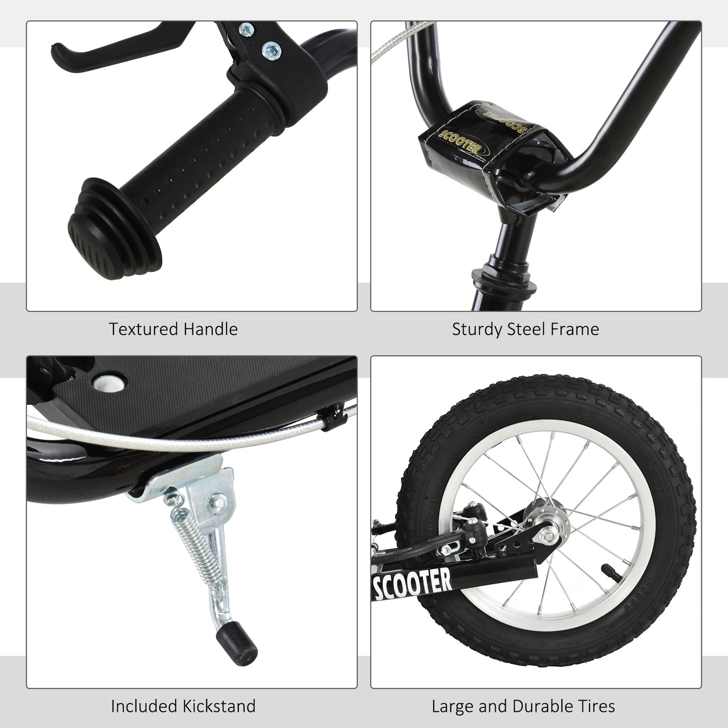 Aosom Youth Kick Scooter with Adjustable Handlebar and 16'' Inflatable Rubber Wheel for Kids and Teens 5+ Year Old, Black
