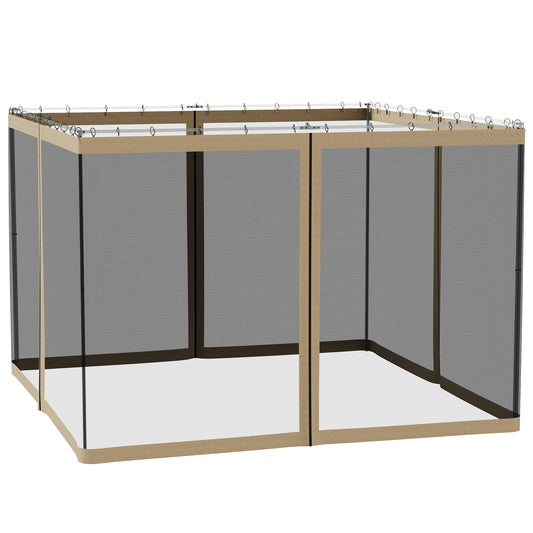 Replacement Mosquito Netting for Gazebo 10' x 10' Black Screen Walls for Canopy with Zippers for Parties and Outdoor Activities, Khaki
