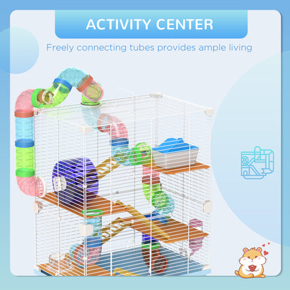 5 Tiers Hamster Cage Portable with Exercise Wheels Play Tube Water Bottle Dishes House Ladder for Gerbils, Light Blue