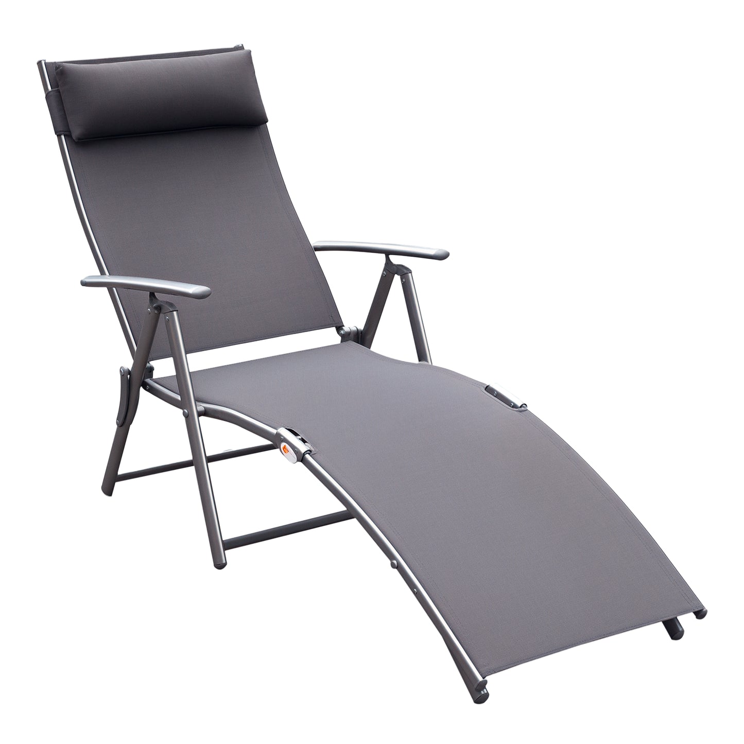 Heavy-duty Adjustable Folding Reclining Chair Outdoor Sun Lounger Patio Chaise Lounge Garden Beach Gravity Lounge with Pillow, 7 Adjustable Backrest Positions, Grey