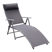 Heavy-duty Adjustable Folding Reclining Chair Outdoor Sun Lounger Patio Chaise Lounge Garden Beach Gravity Lounge with Pillow, 7 Adjustable Backrest Positions, Grey
