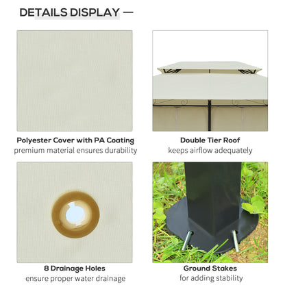 13' x 10' Soft-top Gazebo Patio Steel Canopy Portable Party Event with Double Canopy Roof, Curtains, Cream White