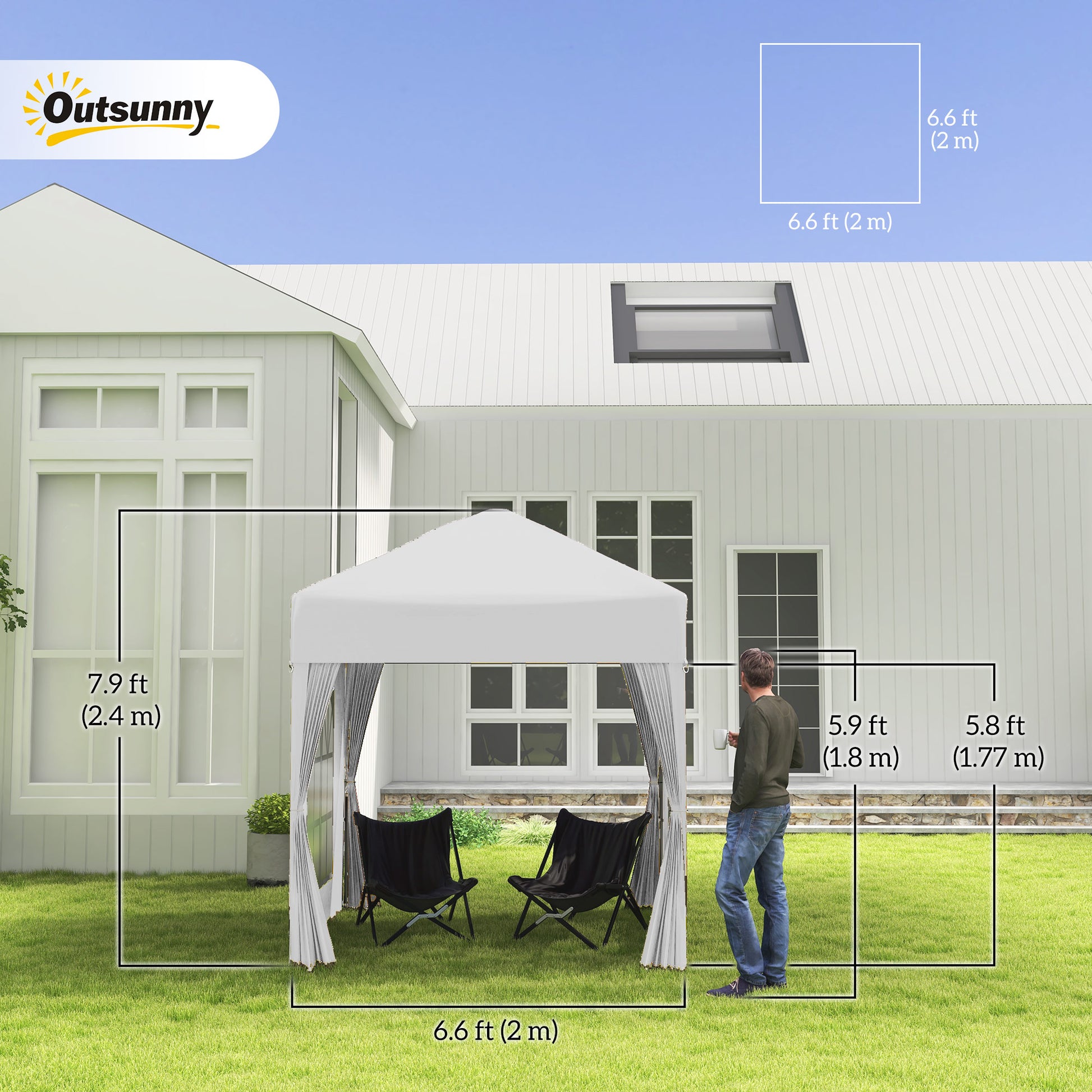 6.6'x6.6' Pop Up Canopy Tent with Sidewalls, Instant Sun Shelter Camping Gazebo with Carry Bag, White