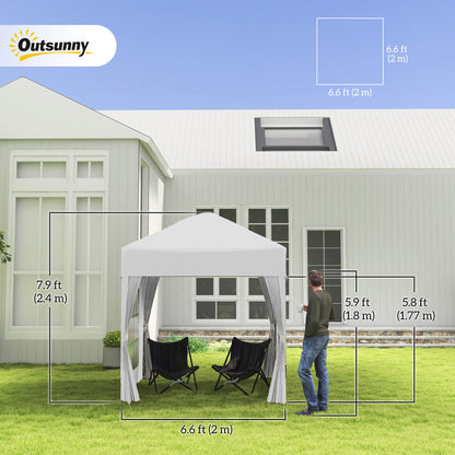 6.6'x6.6' Pop Up Canopy Tent with Sidewalls, Instant Sun Shelter Camping Gazebo with Carry Bag, White